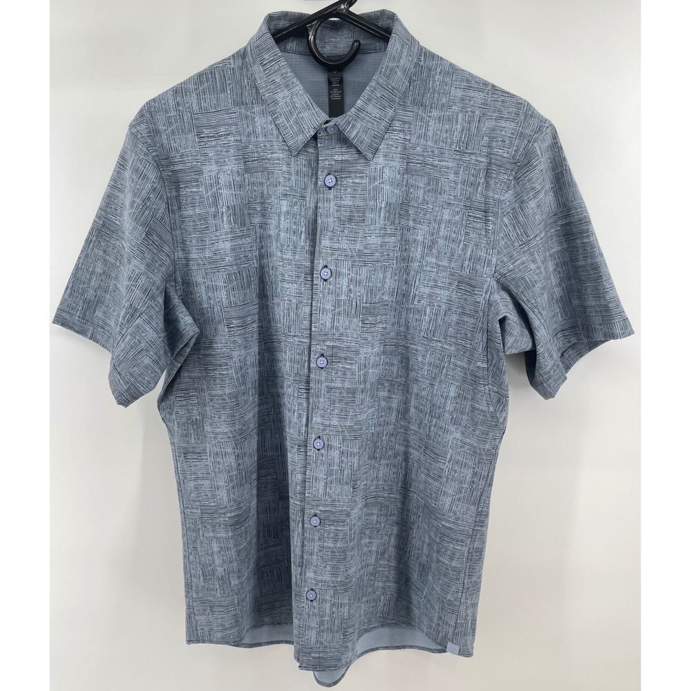 Lululemon Evolution Polo Shirt Mens Medium Gray Textured Grid Excellent S/S